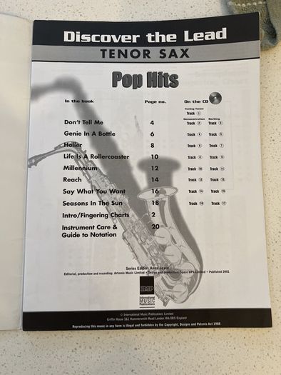 Discover the Lead Pop Songs Tenor Sax Book and Play Along CD