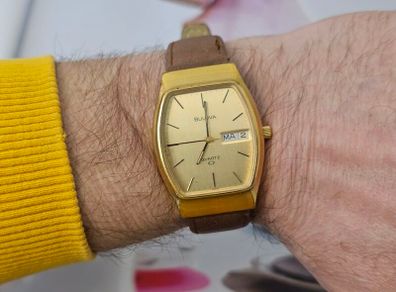 Vintage Swiss Made Bulova Gold Plated Swiss Watch Quartz 1980s