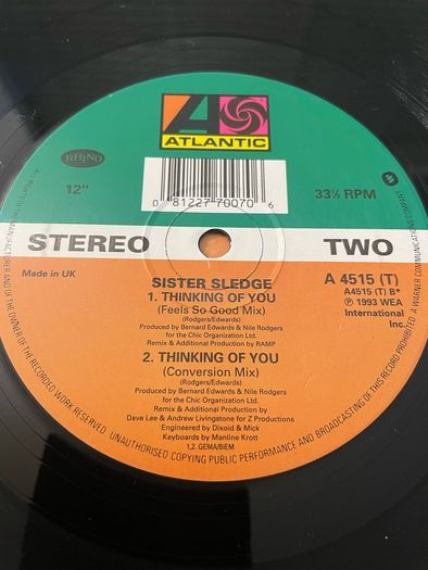 Sister Sledge - Thinking Of You '93 Mixes - 12" Vinyl Single - 1993 Atlantic / Rhino Records