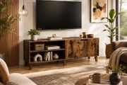 140cm TV Cabinet  Modern TV Stand with Adjustable Shelves, Magnetic Door &amp; Storage Unit