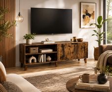 140cm TV Cabinet  Modern TV Stand with Adjustable Shelves, Magnetic Door & Storage Unit