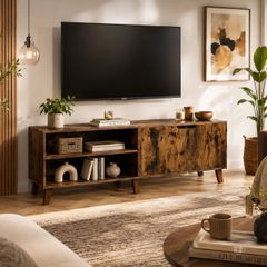 140cm TV Cabinet  Modern TV Stand with Adjustable Shelves, Magnetic Door & Storage Unit
