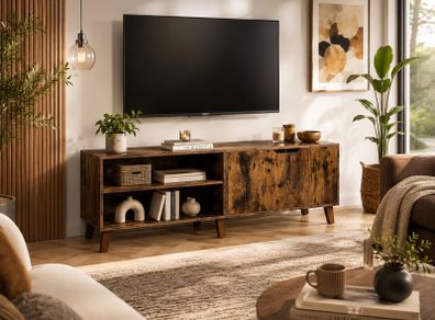 140cm TV Cabinet  Modern TV Stand with Adjustable Shelves, Magnetic Door & Storage Unit