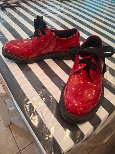 Customised red glitter loafers