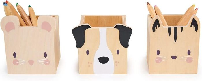 Tender Leaf Toys Pet Pencil Holders - Wooden Dog And Cat Desk Organiser and Tidy For Childrens Desks