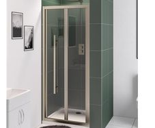brushed brass shower door and panel