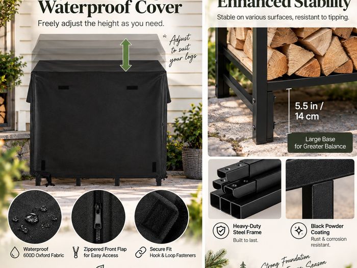 4ft Outdoor Firewood Log Rack with Waterproof Cover