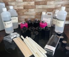 2 large pink  2 large black  5 small black  Reeds  Dowanol x2 1 unopened  Augeo Non hazardous diffuser base  Benzoin oil