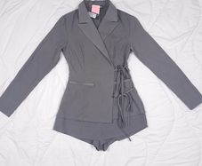 Pretty Little Thing Grey Blazer Wrap Tie Side Romper Playsuit 8UK/36EU