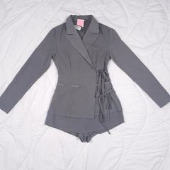 Pretty Little Thing Grey Blazer Wrap Tie Side Romper Playsuit 8UK/36EU