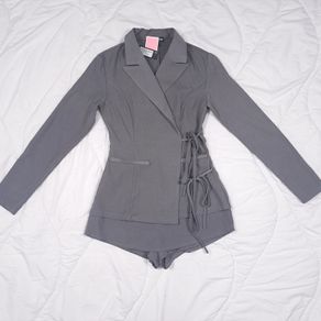 Pretty Little Thing Grey Blazer Wrap Tie Side Romper Playsuit 8UK/36EU