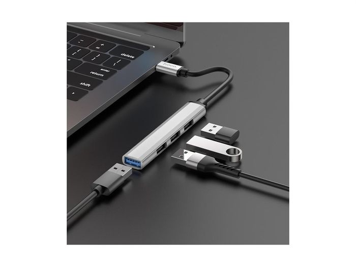 Hoco HB26 Aluminum Alloy 4 in 1 Type-C to USB3.0+ USB2.0 3 Adaptor Tarnish