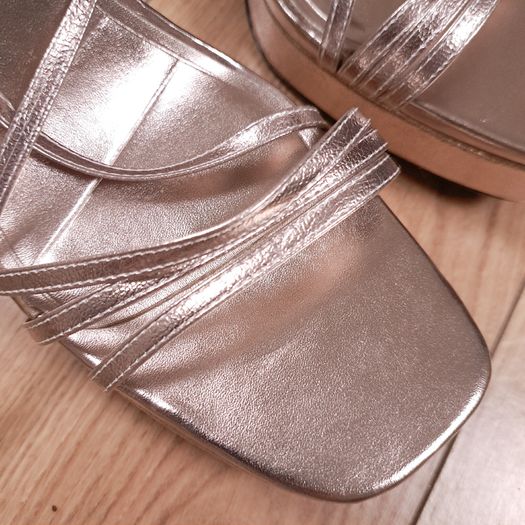Zara Rose Gold Metallic Strappy Lace-Up Platform Block Heels 7UK/40EU