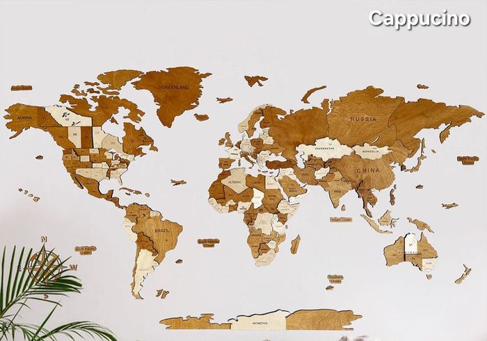 3D Classic Wooden World Map with Country Borders Country Names Capital Names US and Canada Borders and Names 3D Map Effect