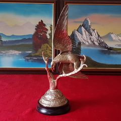 High Quality Shiny Solid Brass Eagle On A Wooden Round Black Plinth Base