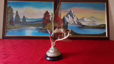 High Quality Shiny Solid Brass Eagle On A Wooden Round Black Plinth Base