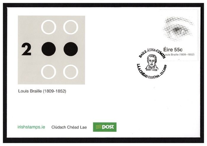 2009 Ireland The 100th Anniversary of the Birth of Louis Braille Commemorative Stamp An Post First Day Cover (FDC)