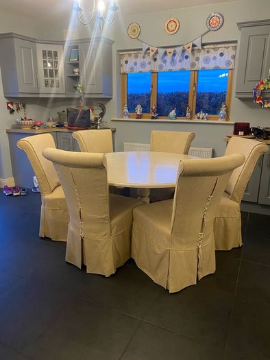 Round table and Six fabric chairs