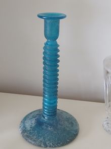 Vintage Turquoise Frosted Glass Candleholder