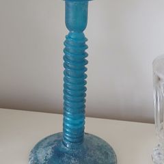 Vintage Turquoise Frosted Glass Candleholder