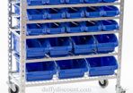 Bin Rack 22 Plastic Bins With Castor Wheels