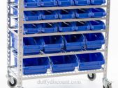 Bin Rack 22 Plastic Bins With Castor Wheels