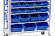 Bin Rack 22 Plastic Bins With Castor Wheels