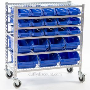 Bin Rack 22 Plastic Bins With Castor Wheels