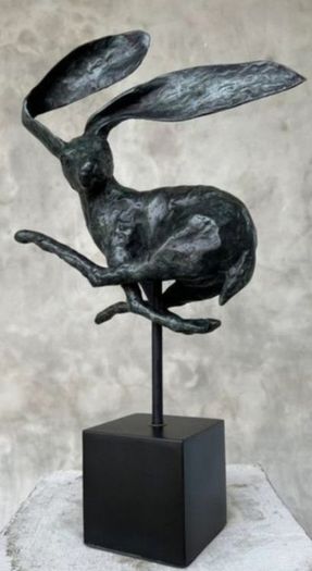 Running Hare (45cm) - Green Speckled Bronze