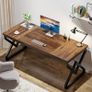Large Office Computer Desk with Extra Thick Wooden Table Top and Metal Frame Image 4