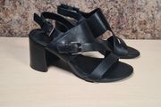 womens RALPH LAUREN sandals black leather block heels strappy buckle shoes Size UK 3.5 B EU 36.5