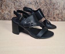 womens RALPH LAUREN sandals black leather block heels strappy buckle shoes Size UK 3.5 B EU 36.5