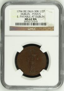 Ireland 1794 Halfpenny. NGC Graded MS62 BN