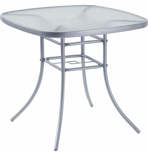 Garden Furniture Patio Table Outdoor 80 x 80cm Silver Steel with Umbrella Stand Hole On Top