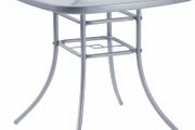 Garden Furniture Patio Table Outdoor 80 x 80cm Silver Steel with Umbrella Stand Hole On Top