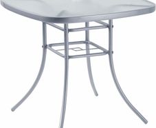 Garden Furniture Patio Table Outdoor 80 x 80cm Silver Steel with Umbrella Stand Hole On Top