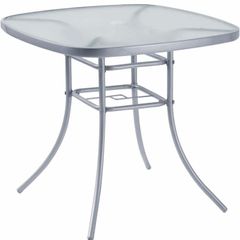 Garden Furniture Patio Table Outdoor 80 x 80cm Silver Steel with Umbrella Stand Hole On Top