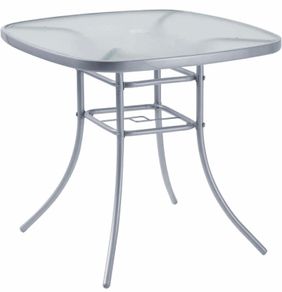 Garden Furniture Patio Table Outdoor 80 x 80cm Silver Steel with Umbrella Stand Hole On Top