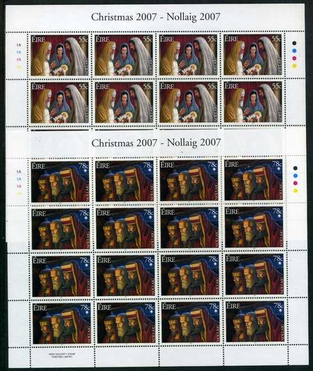 2007 Ireland Christmas commemorative Stamp Sheetlets Plate 1A1A1A1A Mint Never Hinged (MNH)