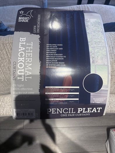 Blackout Herringbone Pencil Pleat Curtains - Navy