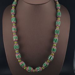 Vintage Venetian Style Chevron & Trade Glass beads Necklace