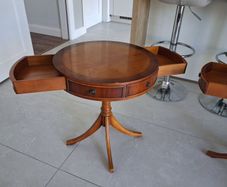 Vintage Circular Drum 2 Drawer End Side Lamp Table