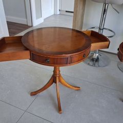 Vintage Circular Drum 2 Drawer End Side Lamp Table
