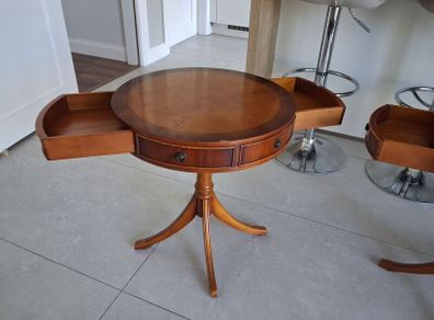 Vintage Circular Drum 2 Drawer End Side Lamp Table