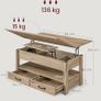 Coffee Table Height Adjustable Gas Cylinder 2 Drawers Camel Brown Image 3