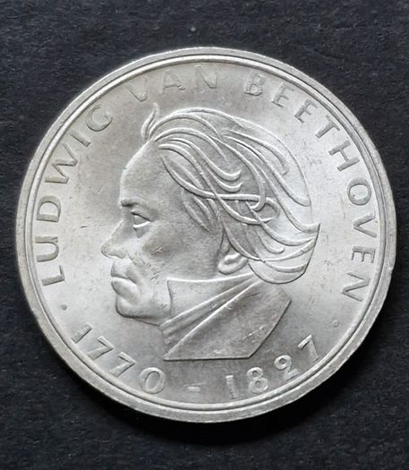 1970 Unc Germany F Silver 5 Deutsche Mark Ludwig Van Beethoven