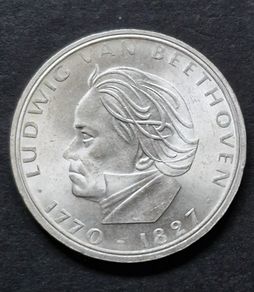 1970 Unc Germany F Silver 5 Deutsche Mark Ludwig Van Beethoven