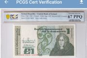 Ireland 1989 1 Pound Banknote Note Graded by PCGS 67PPQ Superb Gem Unc Pop 9/0!!