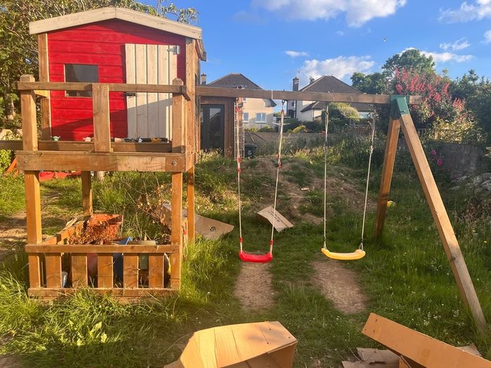 Play house with slide and climbing wall