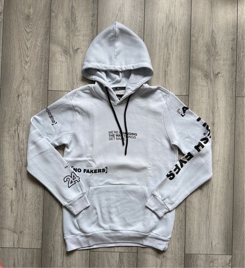 Bershka Ice Blue / White Graphic Print Hoodie - Size XS